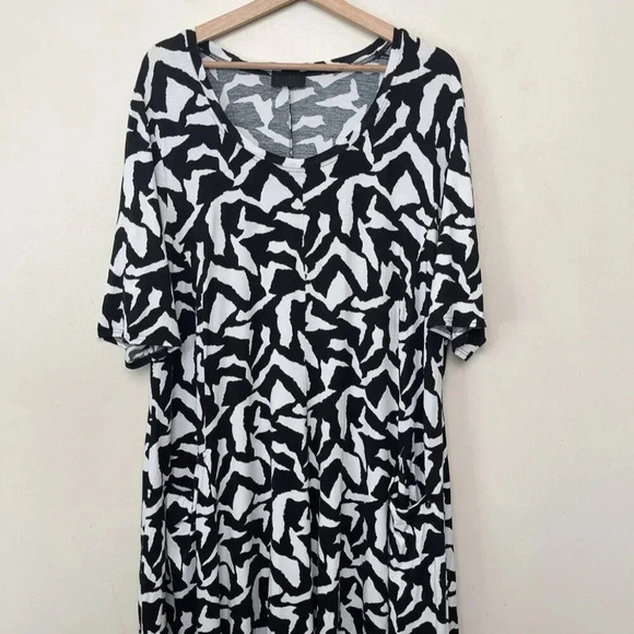 Q'Neel Nordic Design Womens 22 Scoop  Neck Abstract Print Lagenlook Midi Dress - Picture 2 of 14